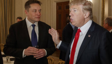President Donald Trump, right, talks with Tesla and SpaceX CEO Elon Musk at the White House in ...
