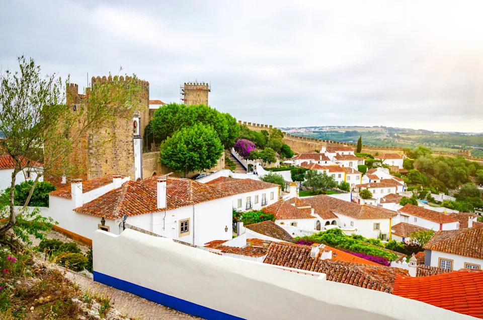 Beautiful panorama of old  town Obidos, Portugal, in summer day