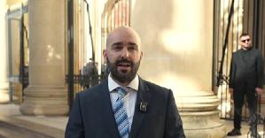 Matthew Grech gives update to supporters after postponed hearing on Nov. 6, 2025 in Malta.