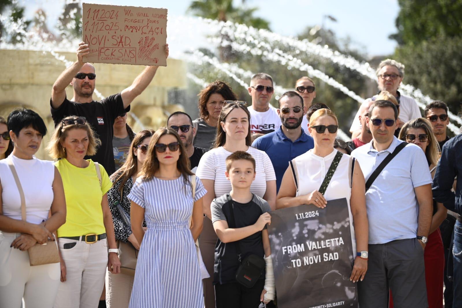 Members of the community standing in solidarity with the student demonstrators back in Serbia. Photo: Matthew Mirabelli