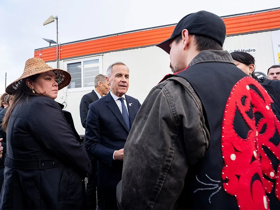 Prime Minister Mark Carney meets with people after a major projects announcement in Terrace, B.C., on Thursday, Nov. 13, 2025.