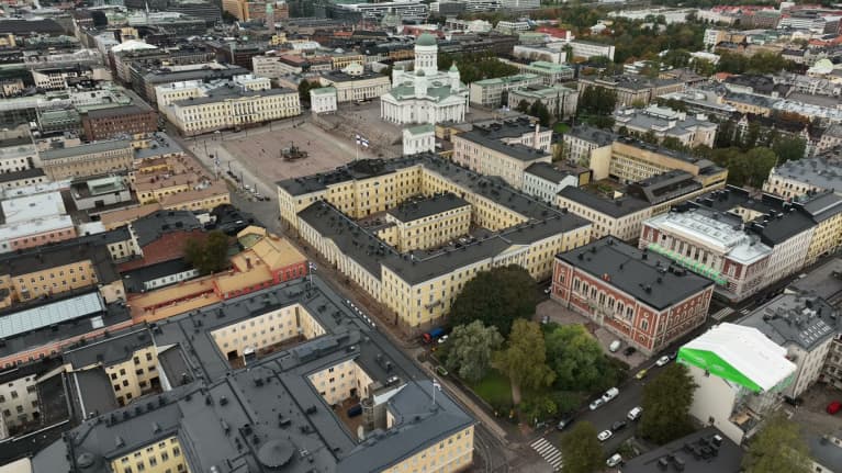 An aerial photo of Senate Square and the Government Palace.
