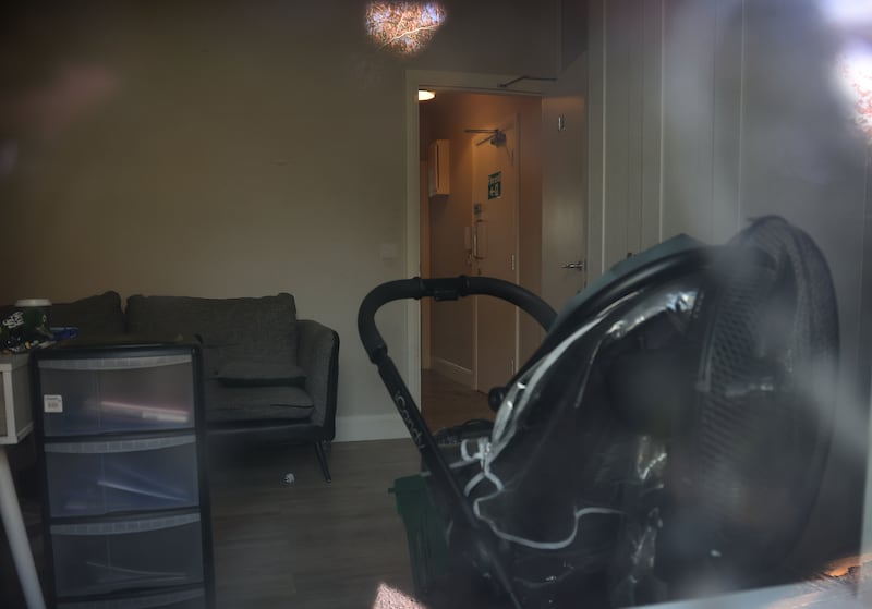 An view through a window of the centre housing asylum seekers on George’s Street, Drogheda, Co Louth, where the attack took place. Photograph: Bryan O’Brien 