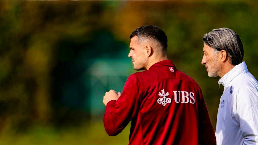 National team captain Granit Xhaka and coach Murat Yakin preparing for the home game against Sweden