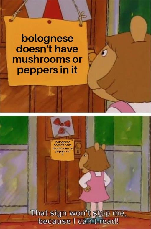 Anyone else's mum insist on putting peppers & mushrooms in a spaghetti bol