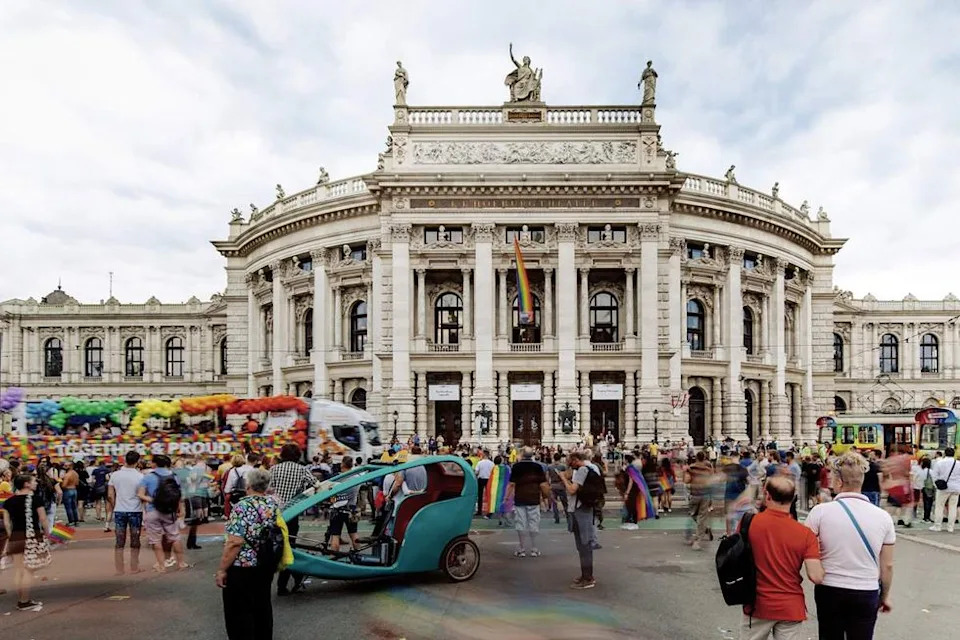 \u200bThe 2025 Rainbow Parade in front of the Burgtheater at Vienna Pride