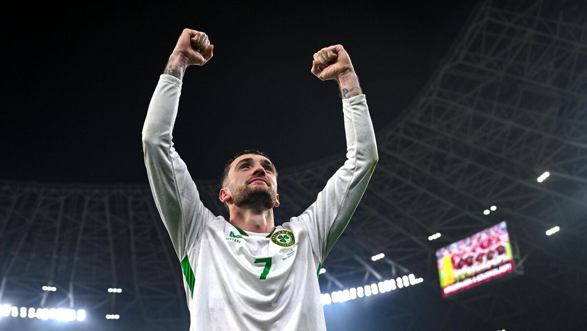 Troy Parrott celebrates. Pic: Stephen McCarthy/Sportsfile