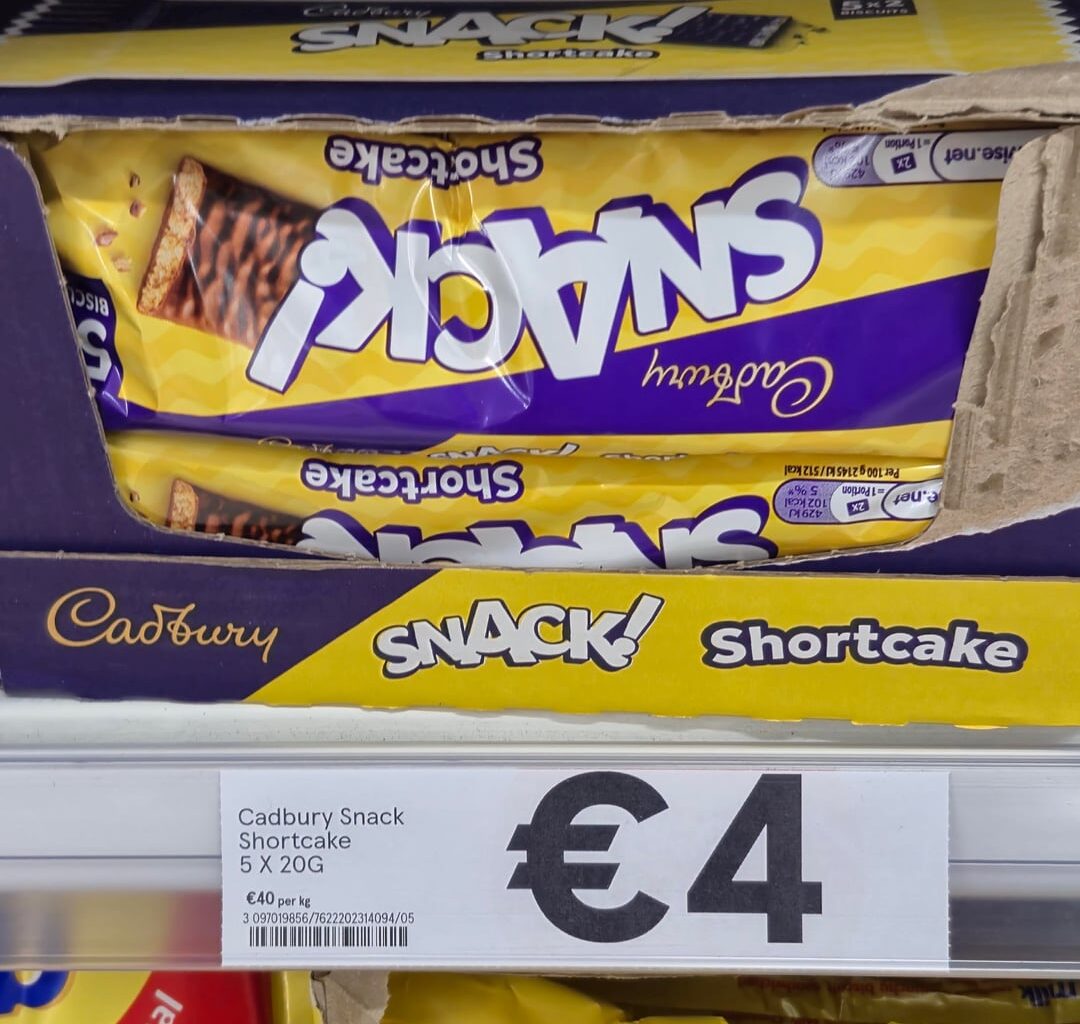 Spotted this im Tesco. Cadbury snack 6pk €2.25, the "new" 5 pk €4. This is proof were being ripped off.