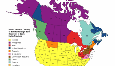 Most Common Country of Origin for Foreign-Born Nationals in the USA and Canada [OC]
