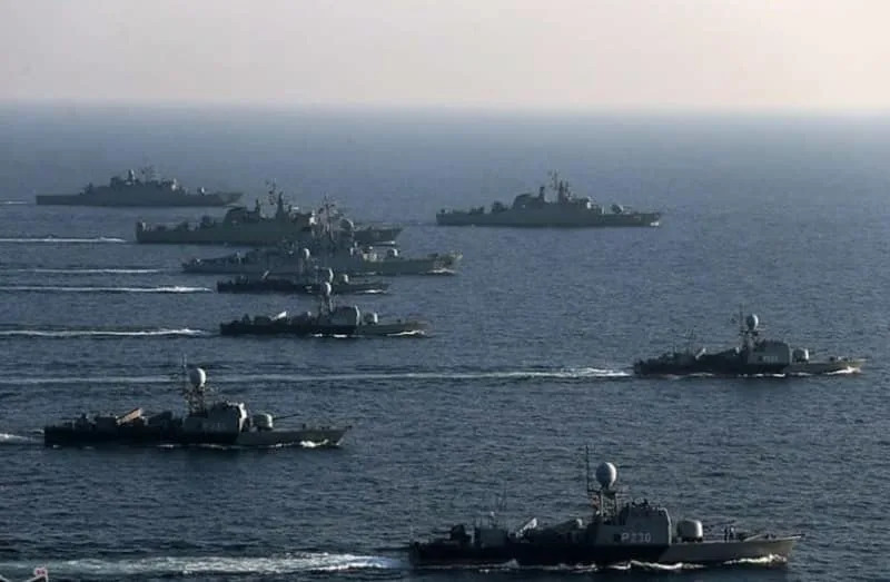 Iranian Navy ships on a training exercise (credit: Wikimedia Commons)