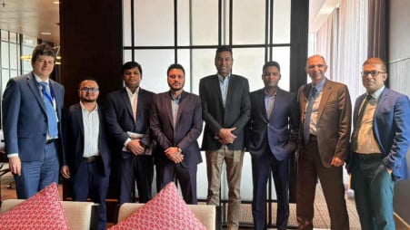 National Citizen Party (NCP) leaders pose for a photo with the visiting International Monetary Fund (IMF) mission team at a hotel in Dhaka on 14 November 2025. Photo: Courtesy