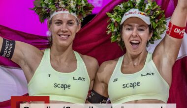 Latvijas duets Graudiņa/Samoilova uzvar pasaules čempionātā pludmales volejbolā