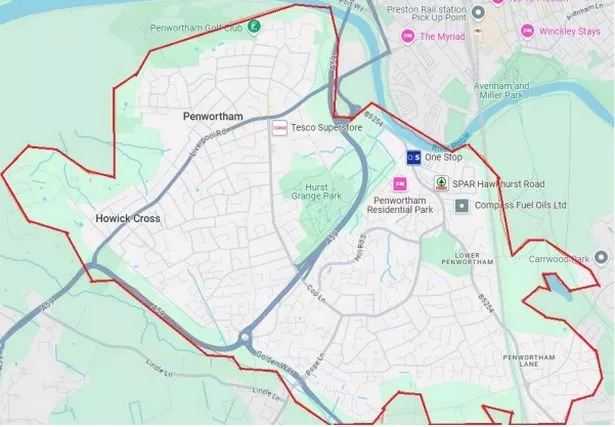 Christopher Moran is banned from entering the area of Penwortham as outlined on the map