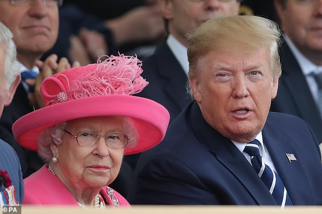 Trump is pictured with the Queen during commemorations for the 75th anniversary of the D-Day landings in Portsmouth in June 2019. He says he got along 'wonderfully' with the late monarch during his 2019 trip to the UK