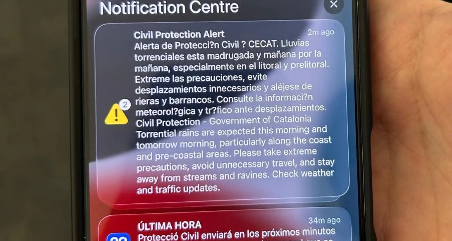 Protecció Civil envía una alerta "preventiva" a los móviles por el temporal que se acerca a Catalunya