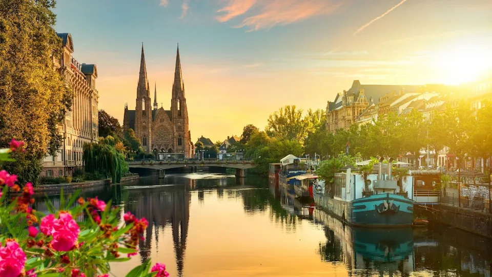 Reformed Church of St. Paul in Strasbourg at sunrise, France