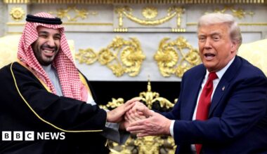 Trump defends Saudi crown prince over killing of journalist as they hold talks in Washington - live