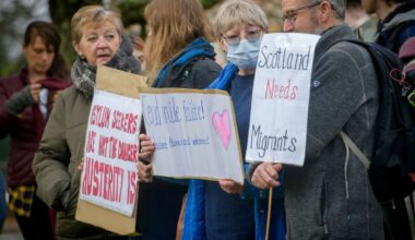 Asylum seekers plan supporters welcome the 300 men who could be housed at Cameron Barracks in Inverness
