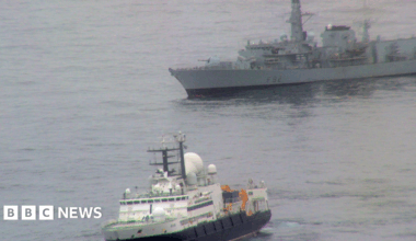 Ministry of Defence photo showing a Royal Navy ship tracking the Yantar