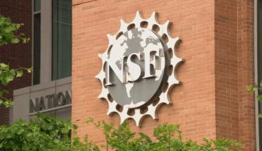 NSF metal logo on brick wall
