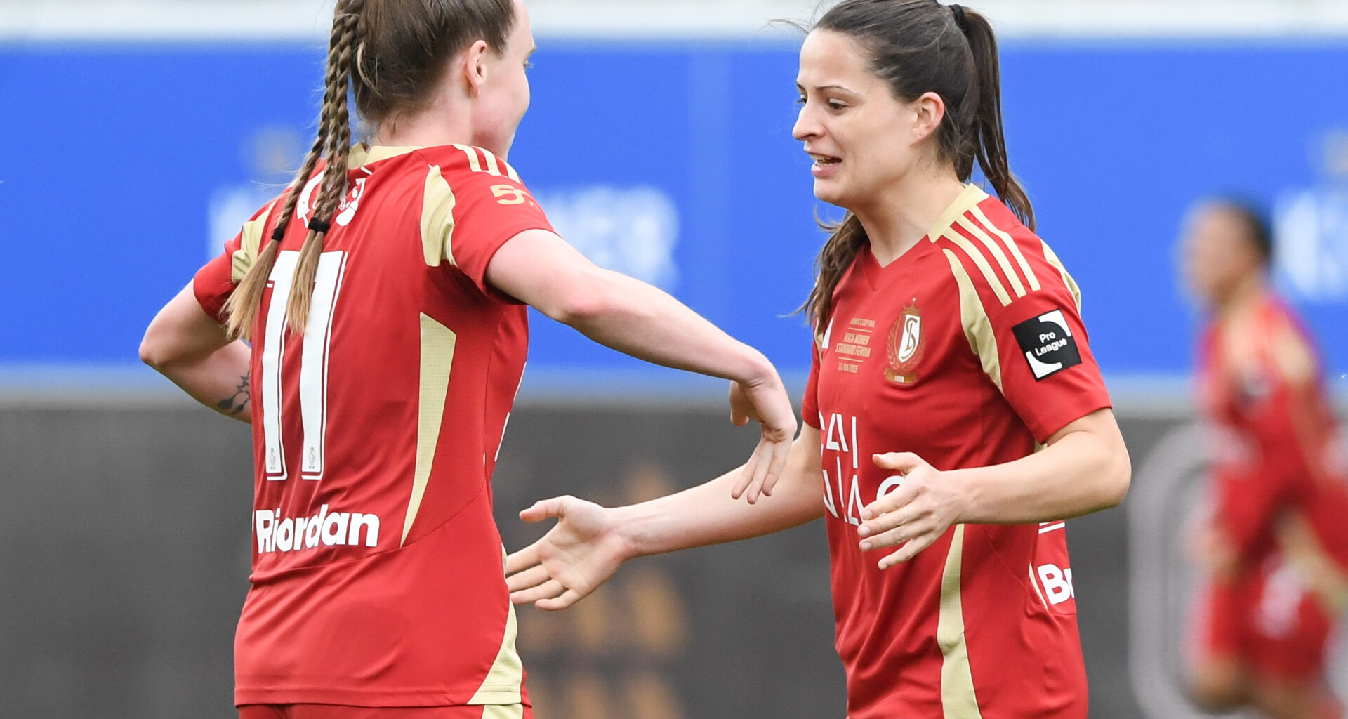 Standard Femina's players celebrate after winning a soccer match between RSC Anderlecht and Standard Femina de Liege, the final of the Belgian Cup, in Heverlee, Monday 21 April 2025. BELGA PHOTO JILL DELSAUX