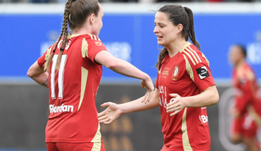 Standard Femina's players celebrate after winning a soccer match between RSC Anderlecht and Standard Femina de Liege, the final of the Belgian Cup, in Heverlee, Monday 21 April 2025. BELGA PHOTO JILL DELSAUX