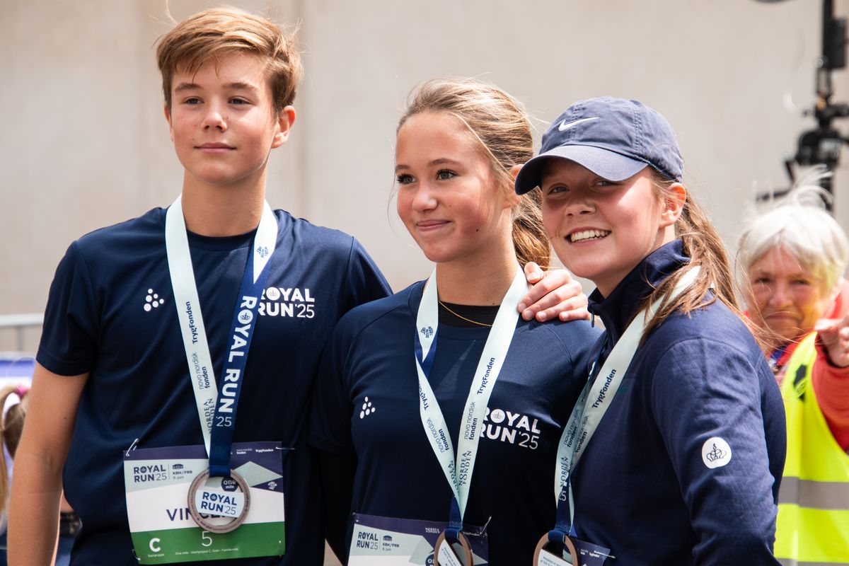 The three royal children Prince Vincent, Princess Josephine and Princess Isabella after "One mile" during the Royal Run.