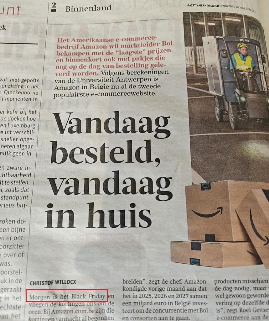 Ik heb de krant van een week in te toekomst gekregen. Als er iemand de lotto nummers van komend weekend wil weten...