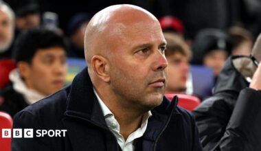 Arne Slot on the touchline during Liverpool's 4-1 Champions League humbling by PSV at Anfield