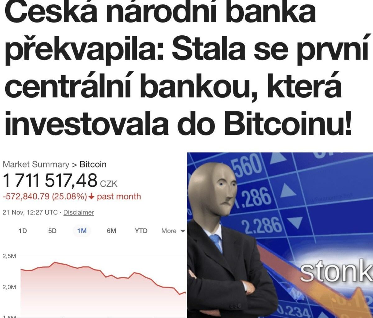 ČNB se stala první centrální bankou, která investovala do Bitcoinu. Bitcoin meanwhile: