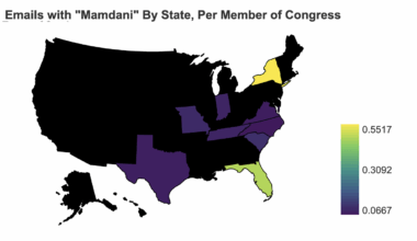 [OC] Heatmap of mentions of "Mamdani" in official Congressional e-newsletters, by member of congress per state