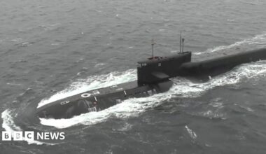 A still image from video, released by the Russian Defence Ministry, shows what it said to be Russia's strategic nuclear-powered ballistic missile submarine