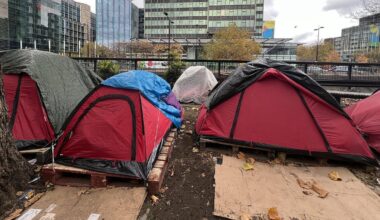 London shopping hub is turned into Tent City as migrants and homeless people set up at least 30 'shanty town' shelters
