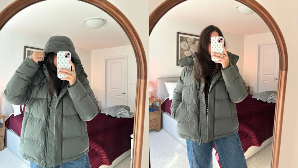 someone wearing a Women's Wunder Puff 600-Down-Fill Jacket from lululemon in a mirror photo