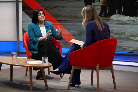 British Home Secretary Shabana Mahmood appears on Sunday with Laura Kuenssberg at the BBC in London, Britain, Nov. 16. in this handout image. [REUTERS/YONHAP]