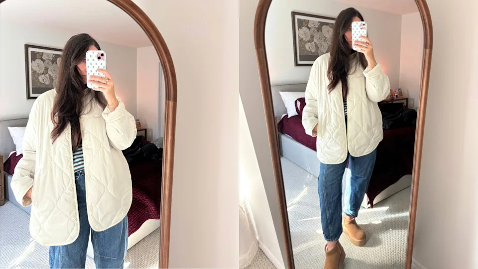 someone wearing a lululemon Quilted Insulated Liner Jacket in a mirror photo