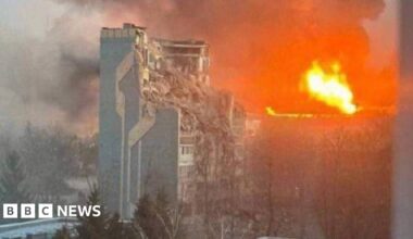 Fire in destroyed high rise building