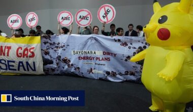 Japan’s fossil fuel activists tap on Pikachu to catch attention at Cop30