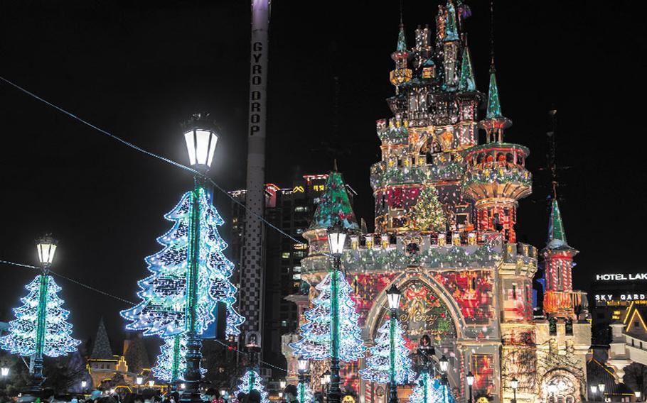 illuminated castel in Lotte World.