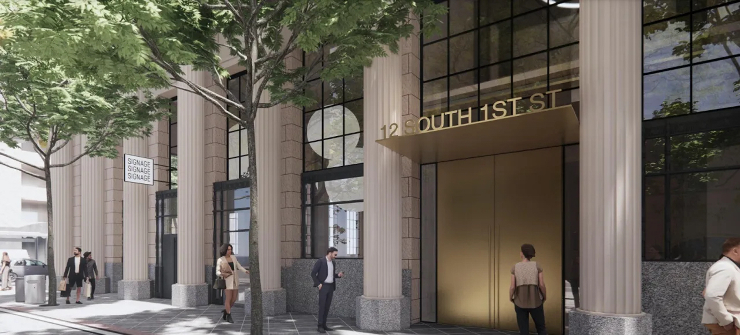 Bank of Italy Tower residential conversion lobby view, rendering by Bjarke Ingels Group