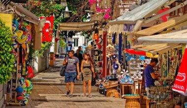 Alleyways and souvenir shops in Bodrum town, southern Turkey. The European Commission expects Turkey's annual inflation to average 25% in 2026 and 18% in 2027