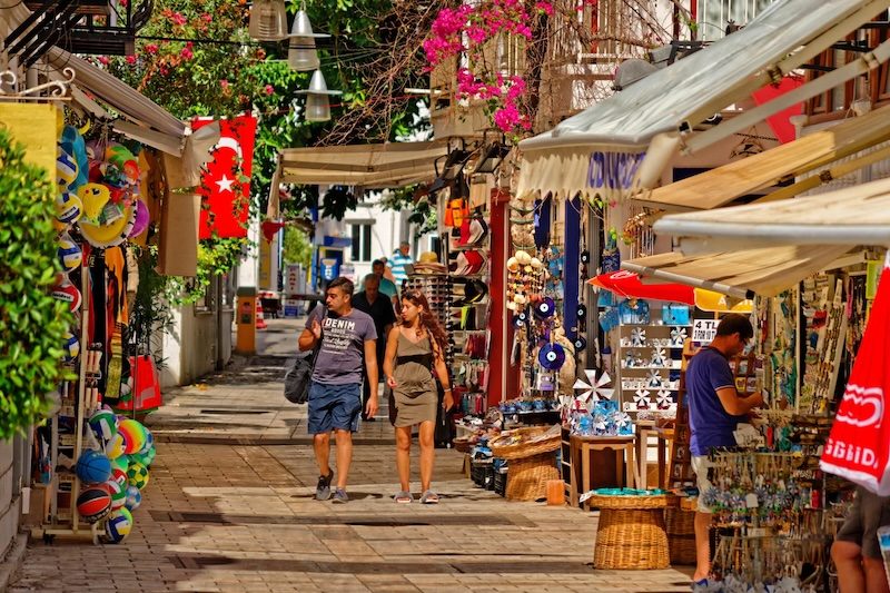 Alleyways and souvenir shops in Bodrum town, southern Turkey. The European Commission expects Turkey's annual inflation to average 25% in 2026 and 18% in 2027
