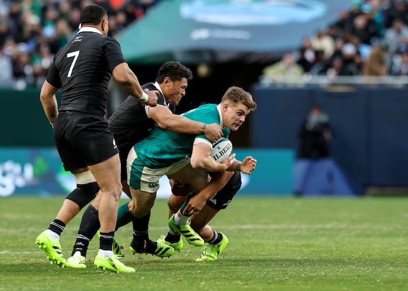 Garry Ringrose in action against the All Blacks last Saturday. Photograph: Dan Sheridan/Inpho