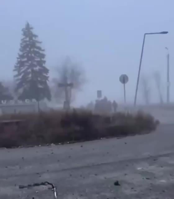 A Russian “Mad Max”-style convoy enters southern Pokrovsk under morning fog cover.