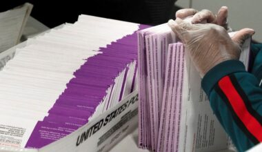 An election worker checks on signed signatures on mail-in ballots at the new Los Angeles County Ballot Processing Center in the City of Industry, Calif. on Thursday, Feb. 29, 2024. (AP Photo/Richard Vogel, File)