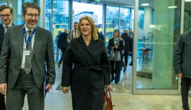 Latvian Prime Minister Evika Siliņa (C) at the Leaders' Retreat of the European People's Party on January 17, 2025