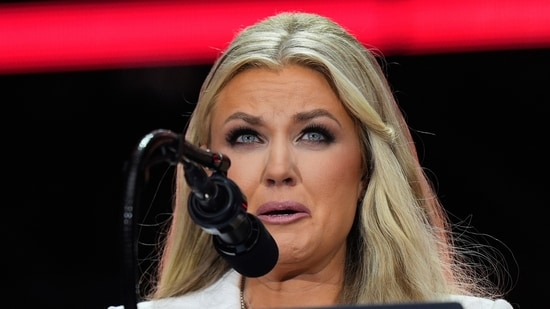 FILE - Erika Kirk speaks at a memorial for her husband Charlie Kirk(AP)