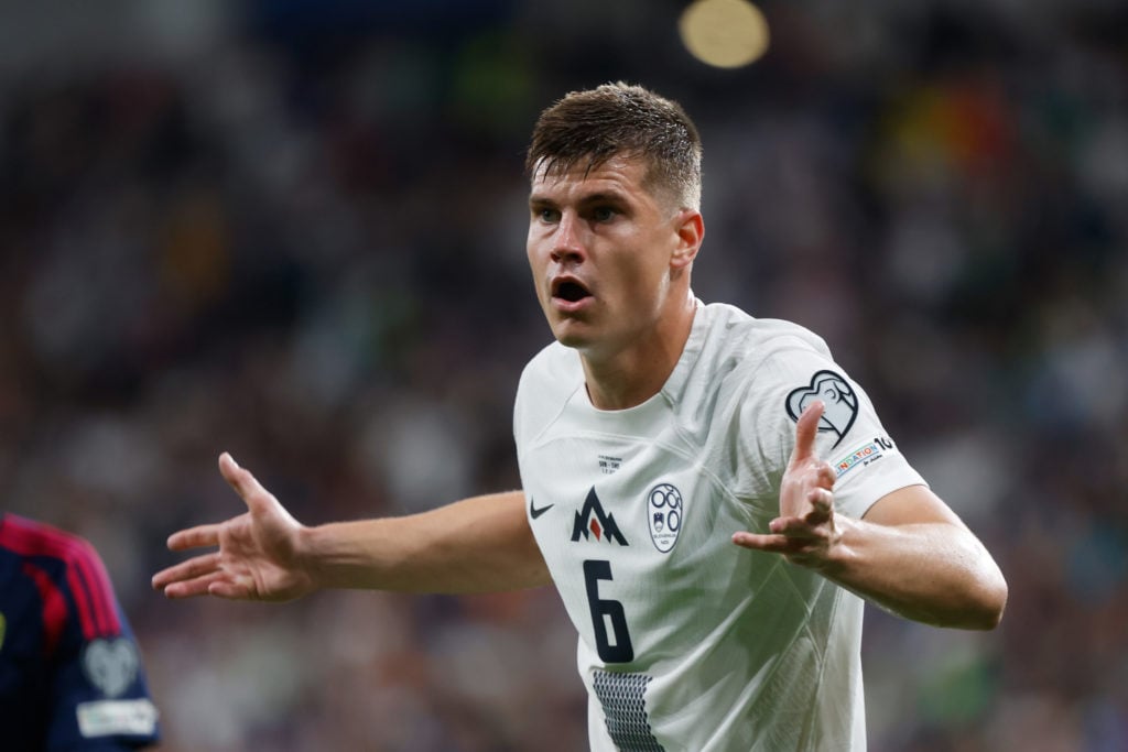 Jaka Bijol in action during Slovenia v Sweden