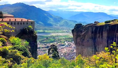 Greece-Meteora. Religious tourism constitutes a substantial portion of tourism in Greece.