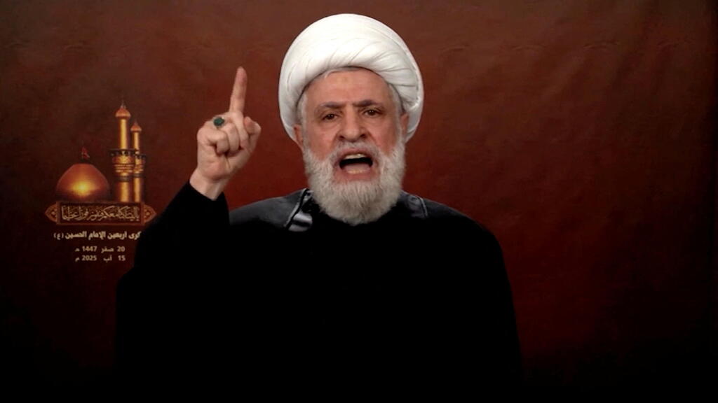 Hezbollah secretary-general Naim Qassem (Photo: Al Manar TV/Reuters) מזכ"ל חיזבאללה נעים קאסם